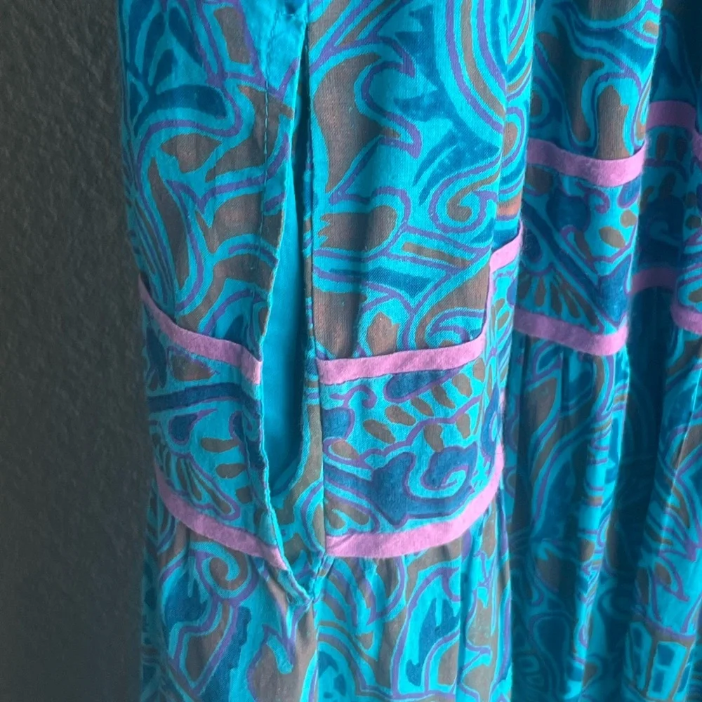 Cleobella Blue Floral Smocked Midi Dress with Puff Shoulders